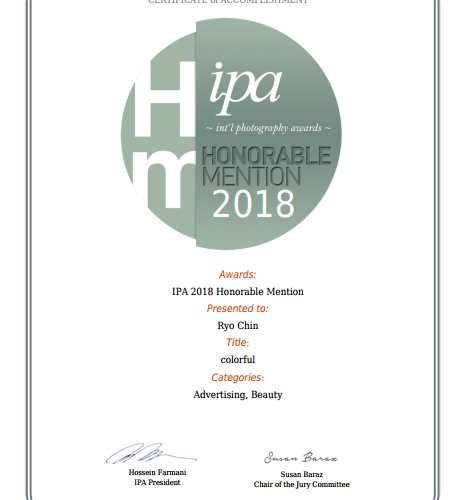 IPA(International Photography Awards) プロ 広告:Beauty部門に受賞!